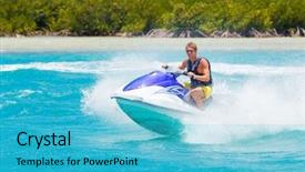  Presentation with ski - Audience pleasing PPT theme consisting of water sports - man on jet ski having backdrop and a cyan colored foreground