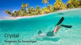  Presentation with lagoon - Audience pleasing PPT theme consisting of water sports - man swimming underwater backdrop and a teal colored foreground