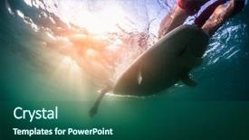  Presentation with underwater - Beautiful presentation design featuring water sports - underwater view of the person backdrop and a ocean colored foreground