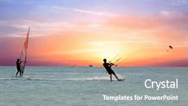  Presentation with island sunset - Colorful slide deck enhanced with water sports - watersport on thecaribbean sea backdrop and a gray colored foreground