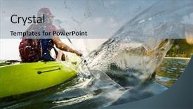  Presentation with kayak - Presentation design featuring water sports - young lady paddling hard background and a light blue colored foreground