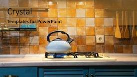  Presentation with blue water - Slides having water spout - new metal whistling kettle boiling background and a gold colored foreground