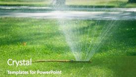  Presentation with green lawn - Presentation theme having irrigation des champs - automatic watering the green lawn background and a seafoam green colored foreground