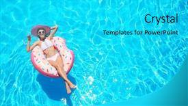  Presentation with swimming - Slide deck consisting of donuts - beautiful young woman with inflatable background and a cyan colored foreground