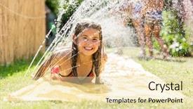  Presentation with water conservations - Colorful presentation design enhanced with water sprinkler on garden slide backdrop and a lemonade colored foreground