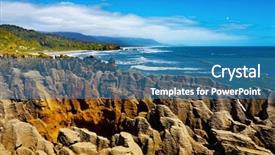  Presentation with rocky ocean coast - Presentation design enhanced with water stone - punakaiki pancake rocks west coast background and a teal colored foreground