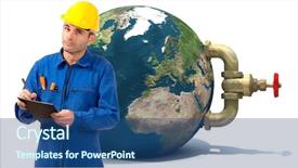  Presentation with plumber - Presentation theme consisting of water supply pipe - image of a plumber background and a ocean colored foreground