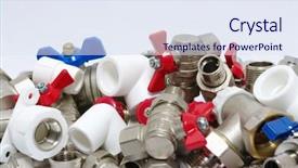  Presentation with plumbing fixtures - Presentation theme consisting of water supply pipe - plumbing fixtures and piping parts background and a sky blue colored foreground