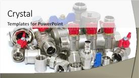  Presentation with plumbing fixtures - Colorful slide deck enhanced with water supply pipe - plumbing fixtures and piping parts backdrop and a white colored foreground