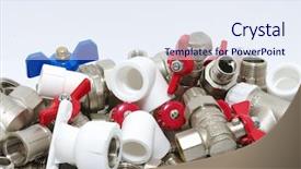  Presentation with plumbing fixtures - PPT theme having water supply pipe - plumbing fixtures and piping parts background and a sky blue colored foreground