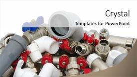  Presentation with plumbing fixtures - Slides with water supply pipe - plumbing fixtures and piping parts background and a white colored foreground