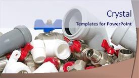  Presentation with plumbing fixtures - Audience pleasing slide set consisting of water supply pipe - plumbing fixtures backdrop and a  colored foreground