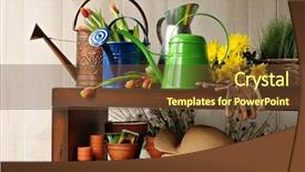  Presentation with gardening - Presentation theme featuring shed - sunlit still life with assorted background and a tawny brown colored foreground
