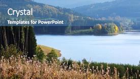  Presentation with water reservoir - Presentation theme having water-supply reservoir nyrsko on uhlava river in czech republic europe background and a teal colored foreground