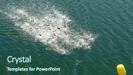  Presentation with competition - Presentation design consisting of water swimming - group of swimmers background and a ocean colored foreground