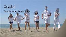  Presentation with big group people - PPT layouts enhanced with water team sport - happy people group have fun background and a  colored foreground