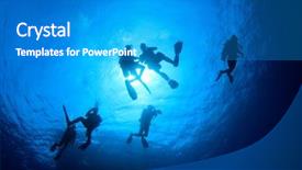  Presentation with scuba diving - PPT theme having water team sport - scuba dive scuba divers silhouette background and a gray colored foreground