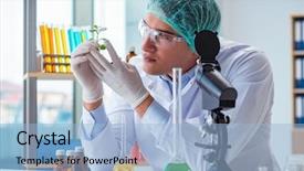  Presentation with biotechnology lab - Colorful presentation enhanced with water technology engineering - biotechnology scientist working backdrop and a light blue colored foreground