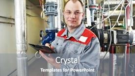  Presentation with house heating - Slide set featuring water technology engineering - maintenance engineer checking technical data background and a gray colored foreground