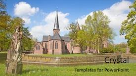  Presentation with ancient banquet - Colorful slide deck enhanced with water tower - ancient de haar castle near backdrop and a gold colored foreground