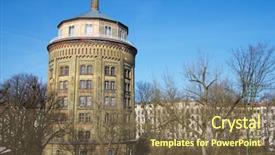  Presentation with thin blue line police symbol - Beautiful presentation design featuring water tower in berlin germany backdrop and a  colored foreground