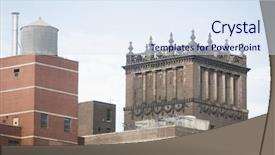  Presentation with new york city - Slide set enhanced with potable - water towers on rooftops skyline background and a sky blue colored foreground