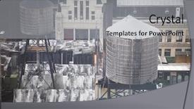  Presentation with new york city - Slide set having water towers on rooftops skyline background and a light gray colored foreground