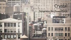  Presentation with new york city - PPT theme with water towers on rooftops skyline background and a mint green colored foreground