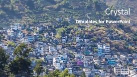  Presentation with church blue - Presentation design having water-travel-mountains-houses-church background and a ocean colored foreground