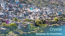  Presentation with san antonio - PPT theme having water-travel-mountains-houses-church background and a ocean colored foreground