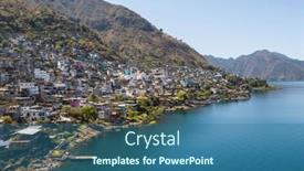  Presentation with san antonio - Presentation theme consisting of water-travel-mountains-houses-church background and a ocean colored foreground