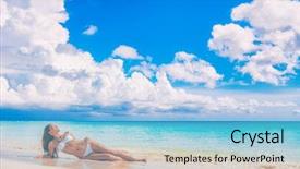 Presentation with sun tanning - Presentation with water treatment space - beach travel vacation paradise sexy background and a light blue colored foreground