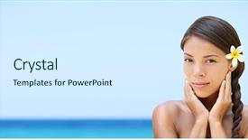  Presentation with skin care - Amazing slide deck having water treatment space - spa woman on travel beach backdrop and a sky blue colored foreground
