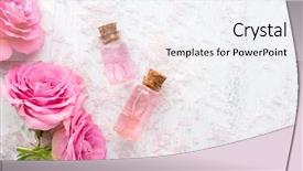  Presentation with pink rose - PPT layouts having water treatment space - two bottles with rose oil background and a sky blue colored foreground