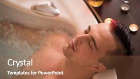  Presentation with luxury resort - PPT theme consisting of water treatment space - young handsome man enjoys relaxing background and a coral colored foreground