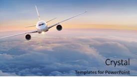  Presentation with airplane on a runway - Beautiful PPT theme featuring water turbine - commercial airplane flying above dramatic backdrop and a seafoam green colored foreground