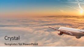  Presentation with water turbine - Amazing PPT theme having water turbine - panorama view of commercial airplane backdrop and a coral colored foreground