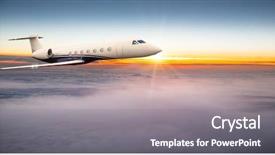  Presentation with private jet - Beautiful PPT theme featuring water turbine - private jet plane flying above backdrop and a gray colored foreground