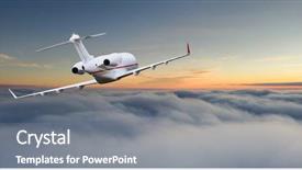  Presentation with vape concept smoke clouds - Audience pleasing theme consisting of water turbine - small private jetplane flying above backdrop and a gray colored foreground