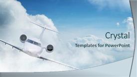  Presentation with water turbine - Beautiful theme featuring water turbine - small private jetplane flying above backdrop and a light blue colored foreground