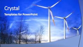  Presentation with water turbine - PPT theme featuring water turbine - windmill at sunset background and a cobalt blue colored foreground