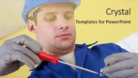  Presentation with water utility - Beautiful PPT layouts featuring water utility - plumber hard at work backdrop and a blonde colored foreground