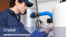  Presentation with plumber - Beautiful slides featuring water valve - plumber fixing a heater backdrop and a ocean colored foreground