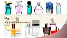  Presentation with perfume planner - Audience pleasing PPT theme consisting of water vapor - collection of perfume bottles backdrop and a cream colored foreground