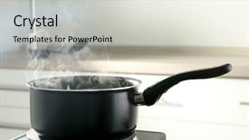  Presentation with electric - PPT theme featuring water vapor - metal saucepan on electric stove background and a light gray colored foreground