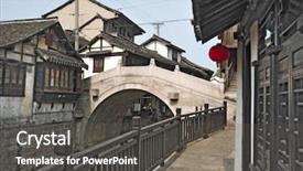  Presentation with china shanghai - Slide deck featuring water village close to shanghai background and a dark gray colored foreground