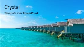  Presentation with calm sea - Amazing presentation having water-villas-over-calm-sea backdrop and a cyan colored foreground