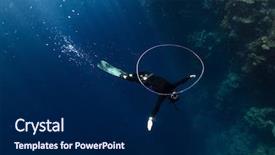  Presentation with free - Beautiful presentation theme featuring water vortex - free diver hanging near big backdrop and a  colored foreground