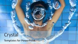  Presentation with egyptian man in make up - Slides consisting of water vortex - man making bubble rings underwater background and a  colored foreground