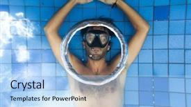  Presentation with egyptian man in make up - Presentation theme having water vortex - man making bubble rings underwater background and a  colored foreground